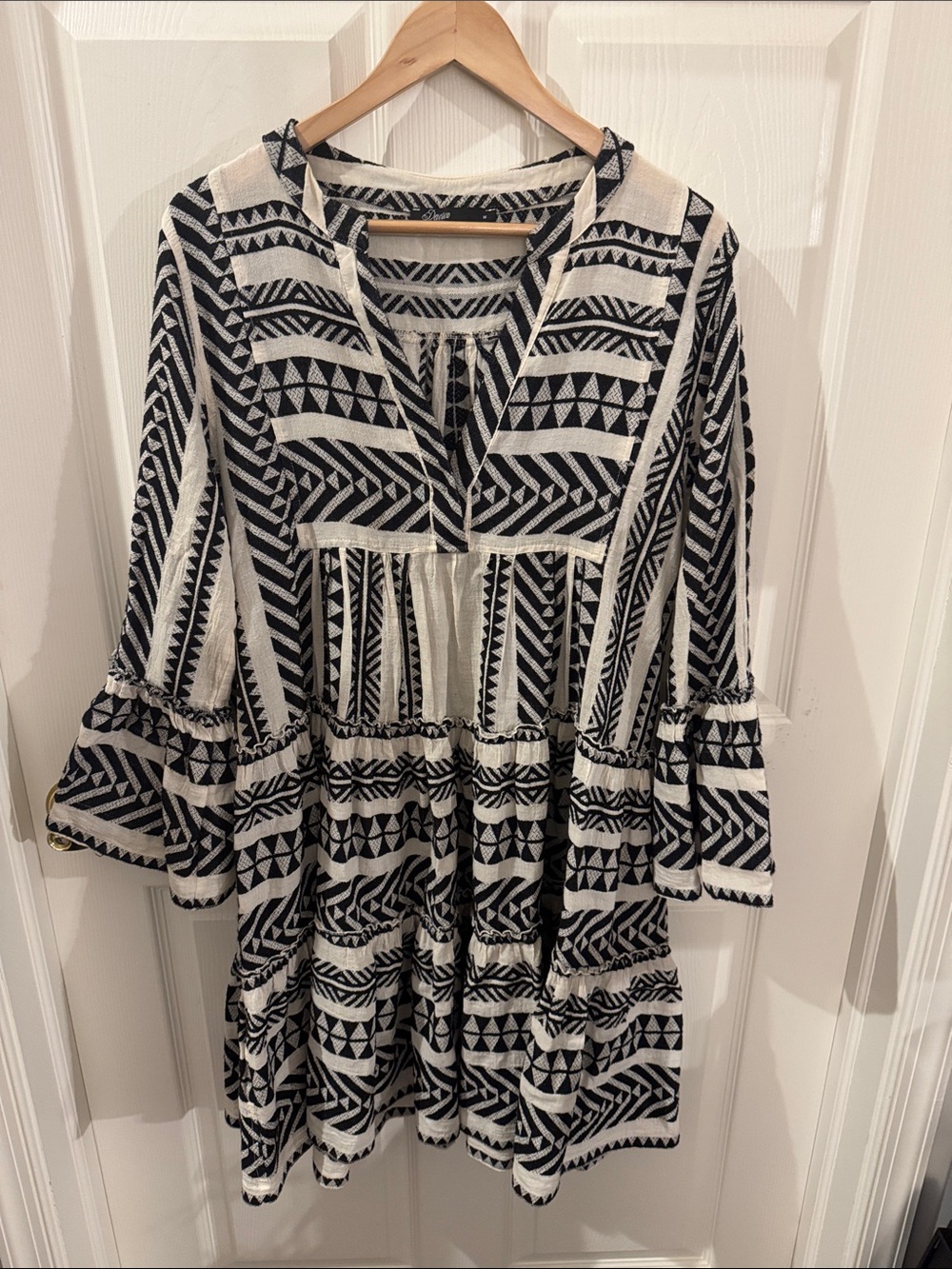 Devotion Twins Ella Geometric Jacquard Tunic Mini Dress - Black & Off-White Med.